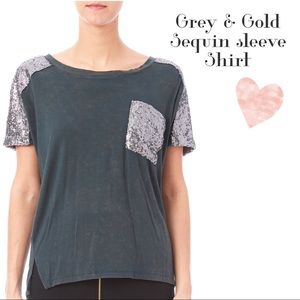 Grey & Gold Sequin Sleeve Shirt
